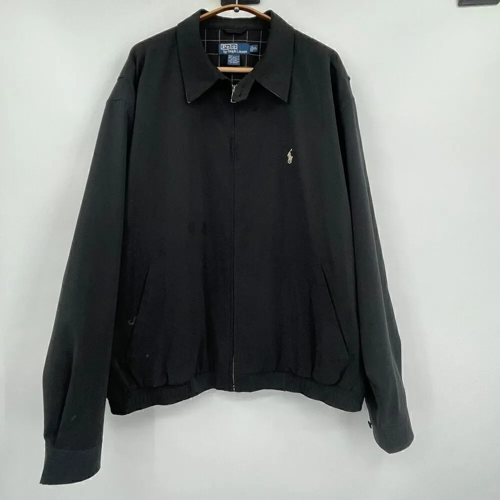 Polo Ralph Lauren Black Full Zip Harrington Bi-Swing Windbreaker Jacket Size XL